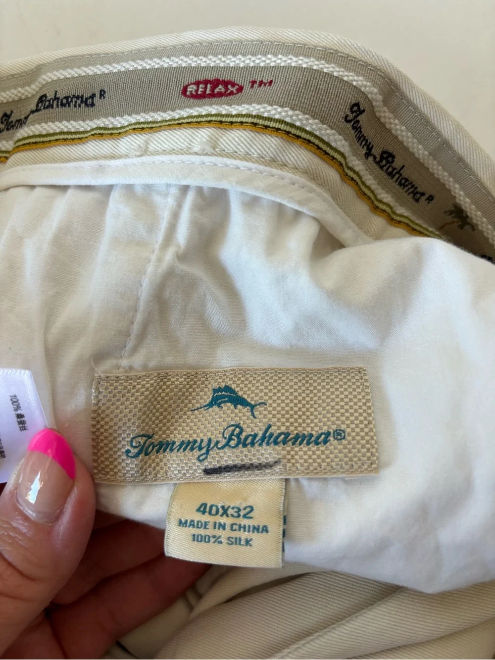 Tommy Bahama Mens 40x32 100% Silk Pleated Relaxed Pants Cream Off-White Trousers